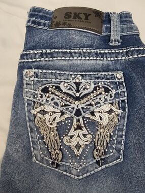 SKY Embellished Blue Women's Jeans Bell Leg. Size 11/12